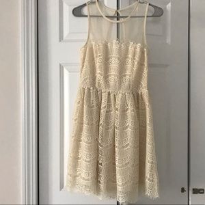 NWT cream lace dress - sleeveless illusion neck